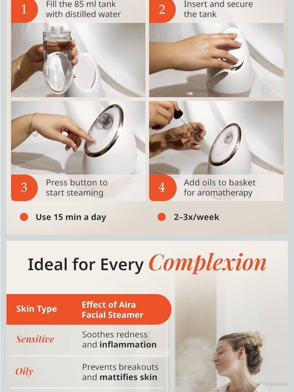 NEW IN BOX - Aira Ionic Facial Steamer - Cream/Gold - Picture 4 of 9